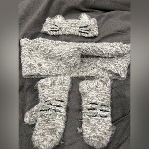 Girls kitty cat mitten, headband & scarf set, one size